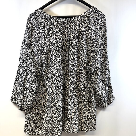 Jones & Co Black White Floral Rayon Top 3/4 Sleeve Women’s 1X - Picture 2 of 7